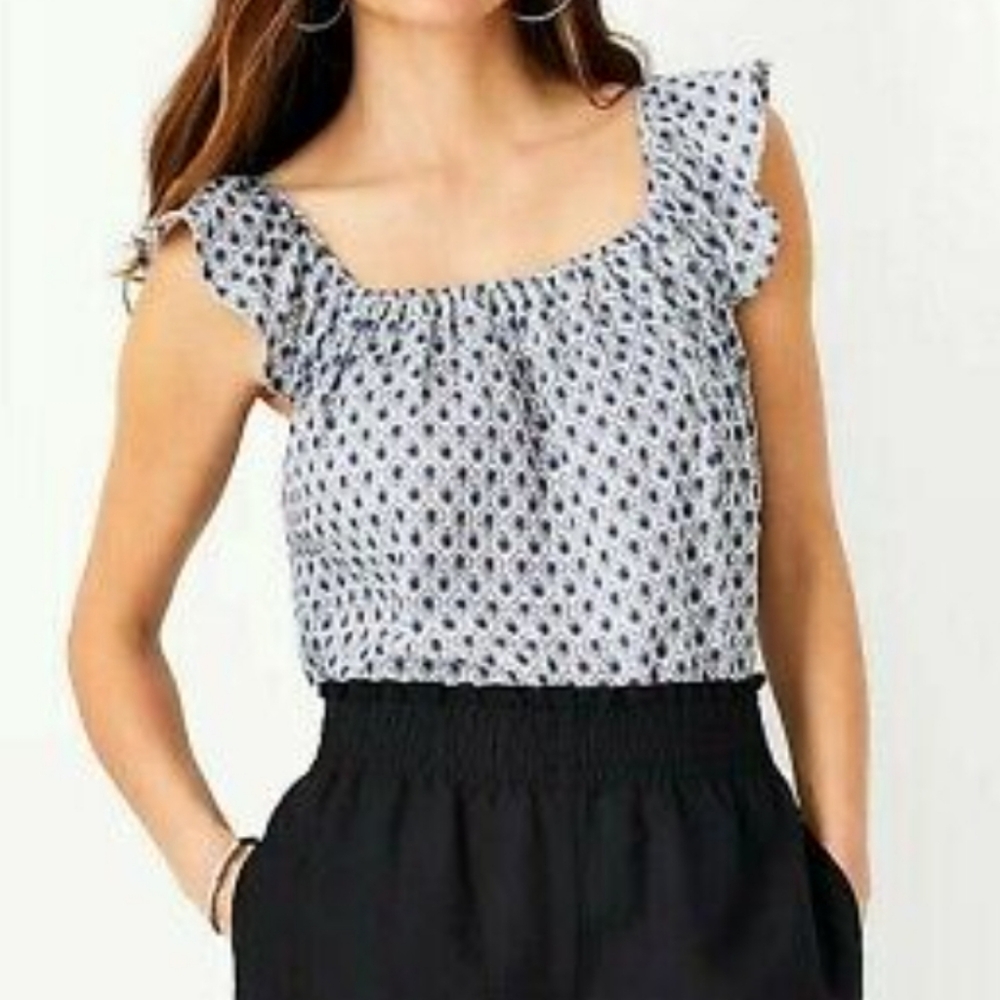 Ann Taylor Paisley Gauze Ruffle Strap Tank Top
